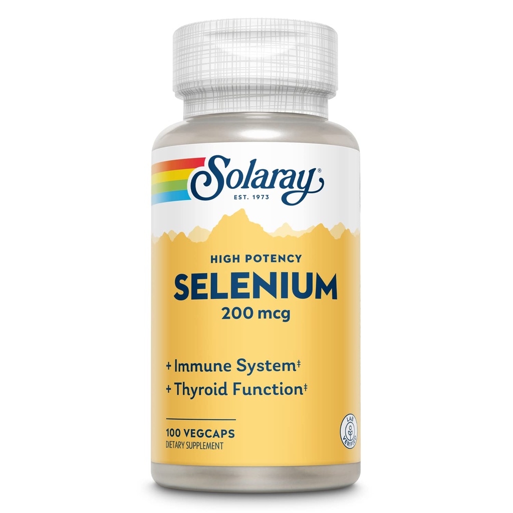 Solaray Selenium, kõrge tugevus, tervislik immuunsussüsteem, kilpnäärme funktsioon ja antioksüdantide tugi, 100 VegCap