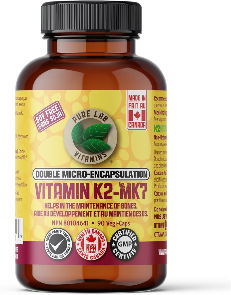 Puhta labori vitamiinid K2 MK7, 90 Vegi-Caps valmistatud Kanadas