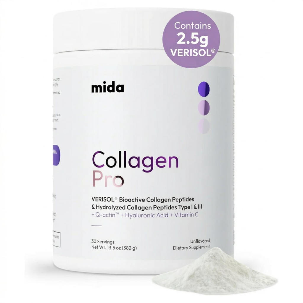 VERISOL® hüdrolüüsitud kollageenpeptiidid tüüp I & III C-vitamiiniga, hüaluroonhappega, biotiiniga, Q-ACTIN® | maitsestamata valgupulber sileda naha, paksu karva, tugevate küünte ja liigeste tervise jaoks | 30 serveerimist