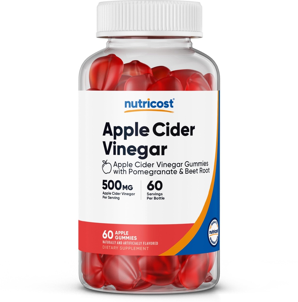 Nutrikost õunasiider äädikas 500mg, 60 Gummies, Apple Maitsestatud - Gluteenivaba, mitte-GMO, ilma maisisiirupita
