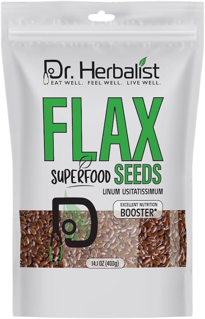Dr HERBALIST Linaseemned 400 g, Linum Usitatissimum, Alsi seemned, Super toit, Omega rasvhapped, kõrge taimepõhise valgu ja kiudaineid, Smoothies, Küpsetamine, lihtne seedimine ja imendumine
