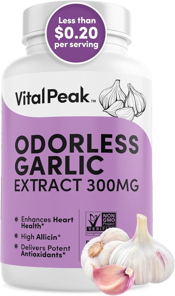 Lõhnatu küüslauguekstrakt - Allicin-Rich 300 mg taimsed küüslaugulisandid südamele, maksale ja immuunsüsteemile I Mitte-GMO, Gluteenivaba, vegan - 90 küüslaugukapslit