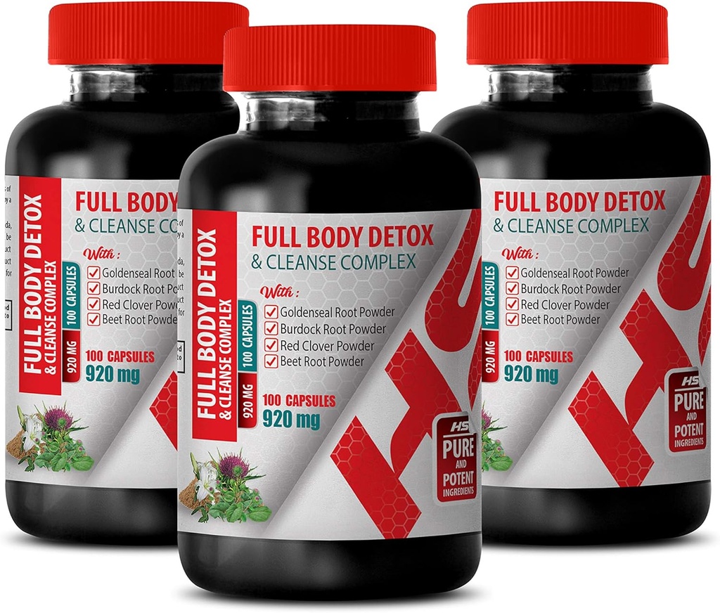 Body Detox Supplement - Full Body Detox and Cleanse Complex 920 MG - Red Clover Formula - 3 pudelit 300 kapslit