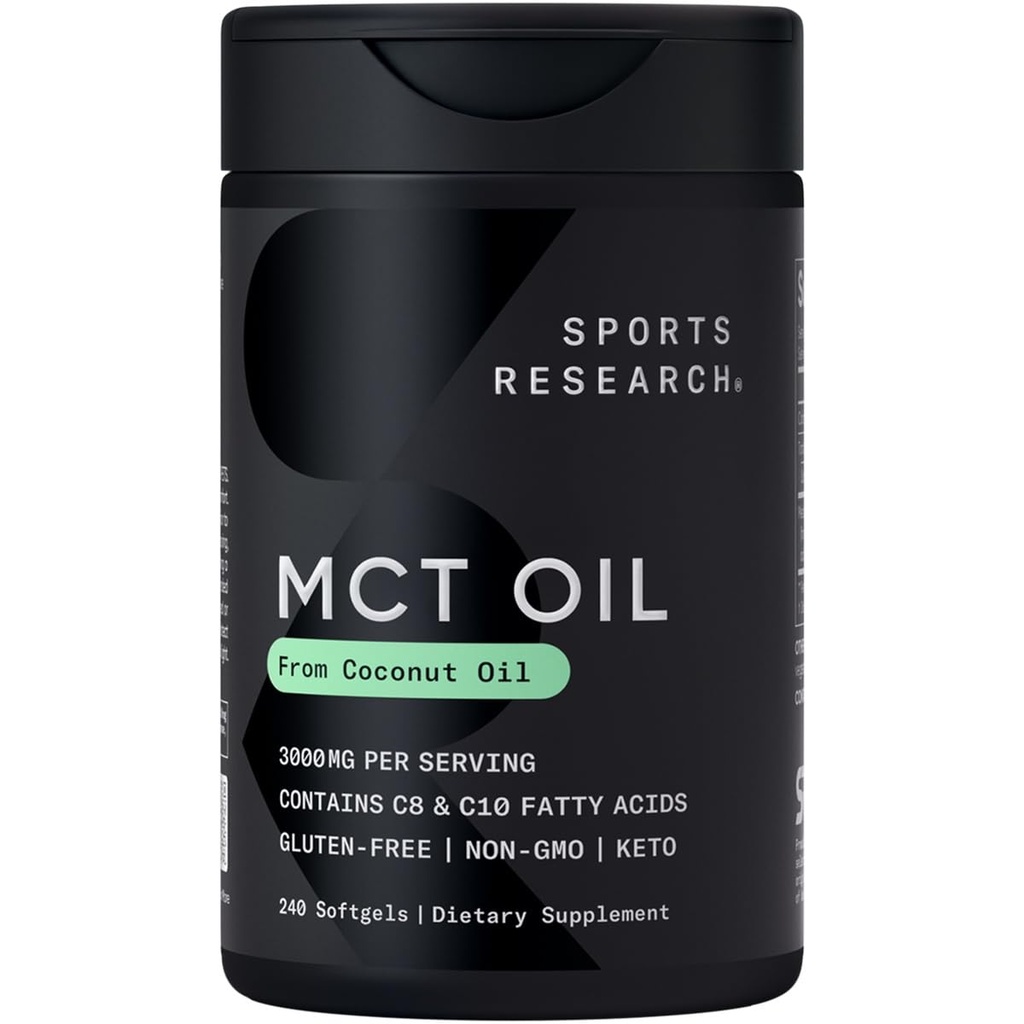 Spordiuuringud Keto MCT õlipillid kookosõlist | Keto kütus ajule ja kehale - GMO-ga mittekontrollitud, soja ja gluteenivabad vedelad pehmed softgelid (240 loend)