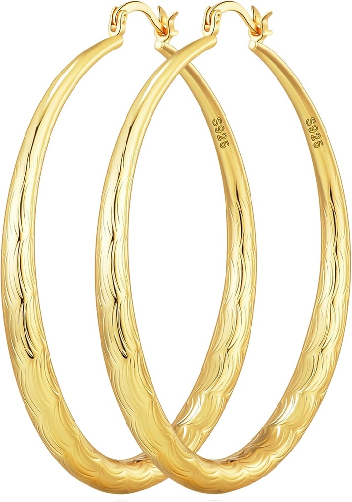 OOOPEL 925 Sterling Silver Hoop naistele Kuldkonks Kõrvarõngad Hüpoallergeenne Teemant-lõigatud Ripples Kujundatud - Mitte-Tarnish Suured Kõrvarõngad (30/40/50/60/70mm)