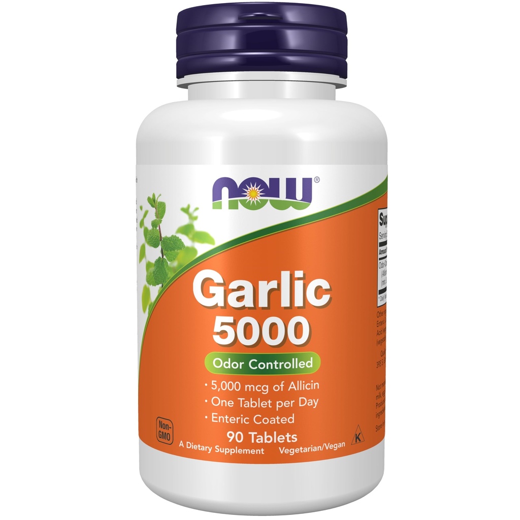 NOW Foods Supplements, küüslauk 5000 (Allium sativum), Enteric kaetud, lõhna kontrollitud, 90 tabletti