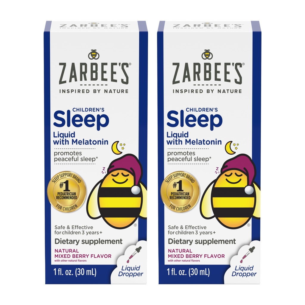 Zarbee's Kids Sleep Supplement Vedel 1mg melatoniiniga; Ravimivaba & efektiivne; Lihtne võtta looduslik marjamaitse 3-aastastele ja vanematele lastele; 1 Fl Oz pudelid, pakend 2