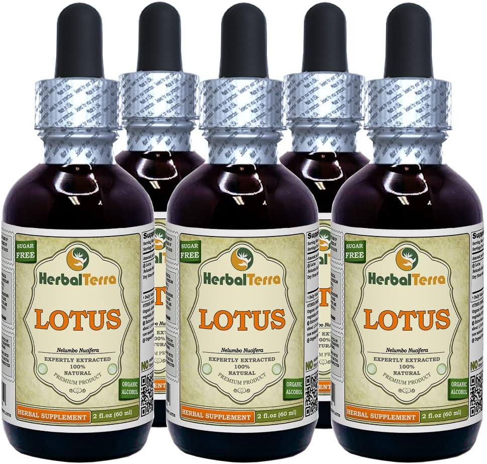 Lotus, Xi Xin (Nelumbo Nucifera) Kuivatatud tüvi Vedelikekstrakt (Brand Name: HerbalTerra, Proudly Made in USA) 5x2 oz