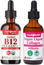 LIKVIIDHEALTH Orgaaniline Metüül B12 5000mcg Vitamiinitilgad Tart Kirsimahlaga & 100% Vegan Taimepõhine kollageen Plus Biotiin Tilgad - Looduslik energia suurendab, parandab fookust, juuste ja küünte kasvu, naha tervist