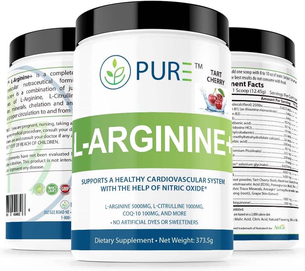 PURE L-arginiin+L-arginiin+, L-arginiin L tsitrulliin CoQ10 ja veel! Vererõhu, kolesterooli, energia, verevoolu, lihaste arengu ja muu toetamine (troopiline mango)