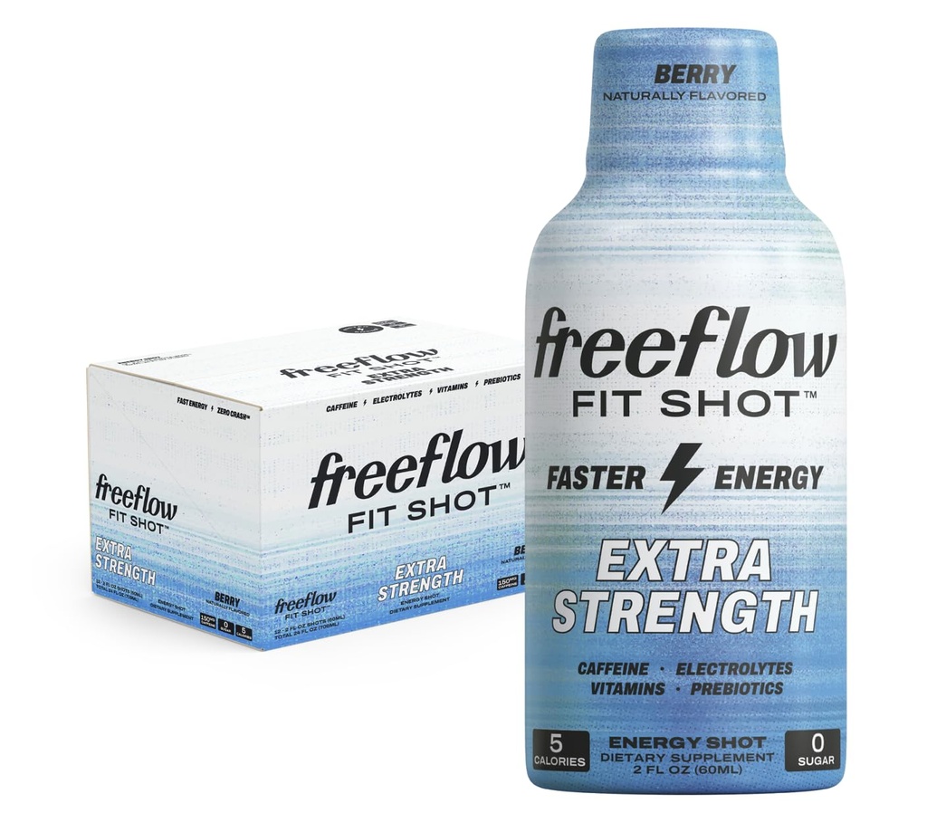 Freeflow Fit, Extra Strength Energy Shot, Berry (2 Ounce Shot, Pack of 12) - 150mg kofeiini ühe Shot, nullkalorit, nullsuhkru energia Shot ...