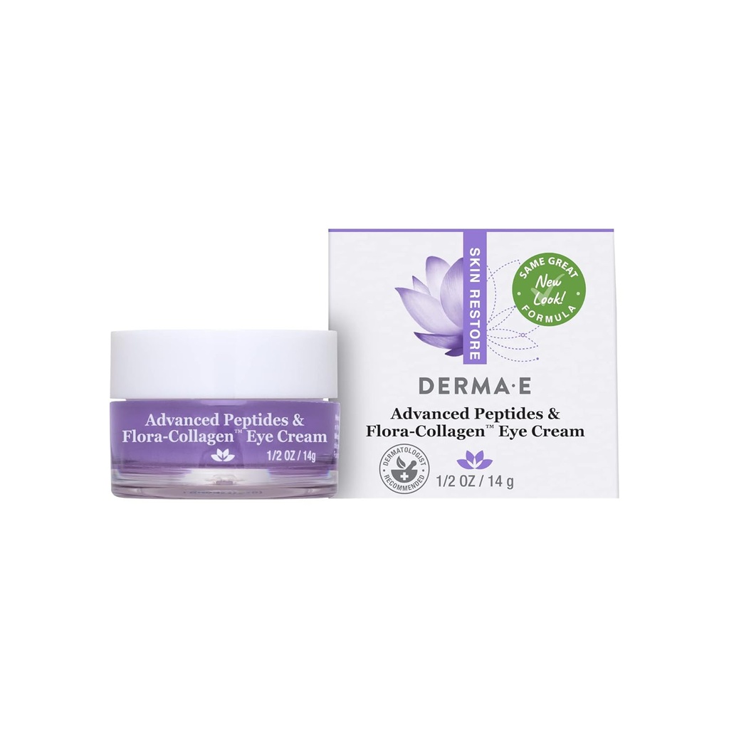 Derma E täiustatud peptiidid ja Vegan Flora-Kollageeni silmakreem - topelttoime kollageeni silmakreem koos peptiidkompleksiga - Firming & Hydrating Under Eye Treatment - All Natural niisutaja kreem, 0,5oz