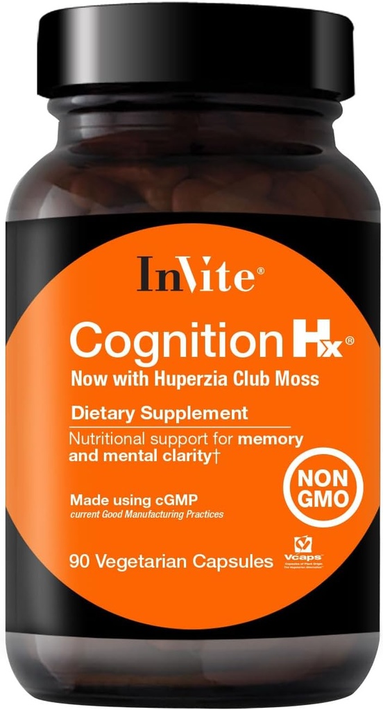 Invite Health Cognition Hx® - Supports Brain Functions Like Mental Energy, Alertness, Memory, Focus - with Phosphatidylserine, ALCAR + NADH, Ginkgo Biloba, Huperzia Serrata – 90 Capsules