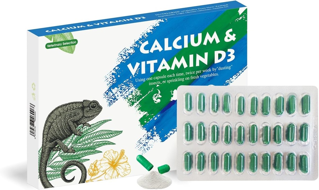 Kaltsiumroomaja toidulisand, millele on lisatud D3-vitamiin, ideaalne habemega draakonitele, kilpkonnadele ja muule