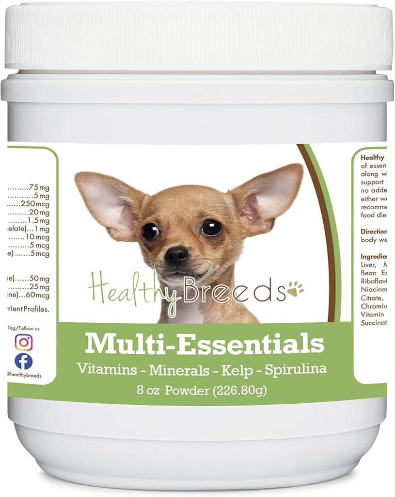 Tervislikud tõud Chihuahua Multi-Essentials Pulber koertele - ideaalne toidulisand vitamiine, mineraale ja antioksüdante oma koerale - 8 oz