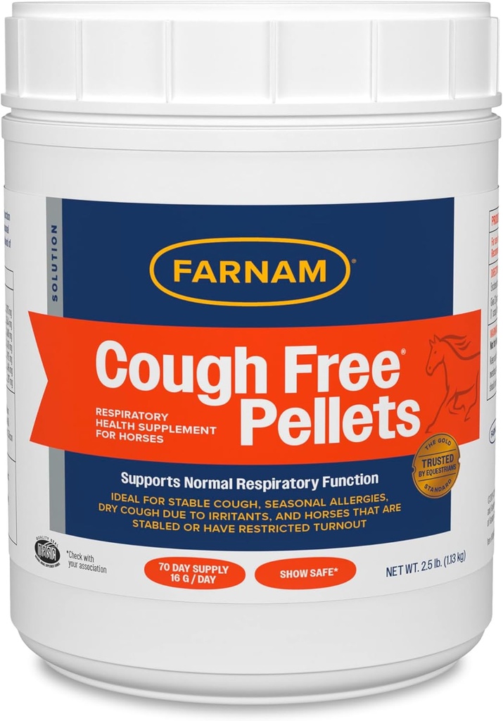 Farnam Cough Free Pellets Respiratory Health Supplement hobustele, pakub hingamisteede toetust hobustele, kellel on hooajaline allergia või stabiilne köha, 2,5 naela, 70 päeva pakkumine