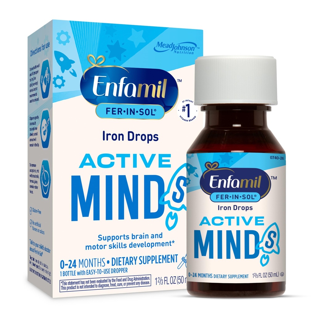 Enfamil Fer-in-Sol Raud täiendus tilgad imikutele ja väikelastele, toetab aju arengut, 50 ml Dropper pudel
