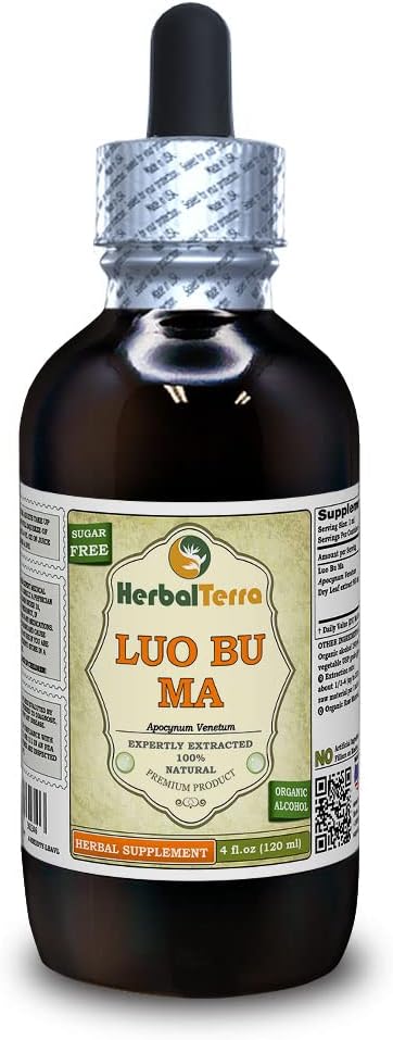 Luo Bu Ma, Dogbane (Apocynum Venetum) tinktuur, kuivatatud lehtede vedelik ekstrakt (Brand Name: HerbalTerra, Proudly Made in USA) 4 fl.oz (120 ml)