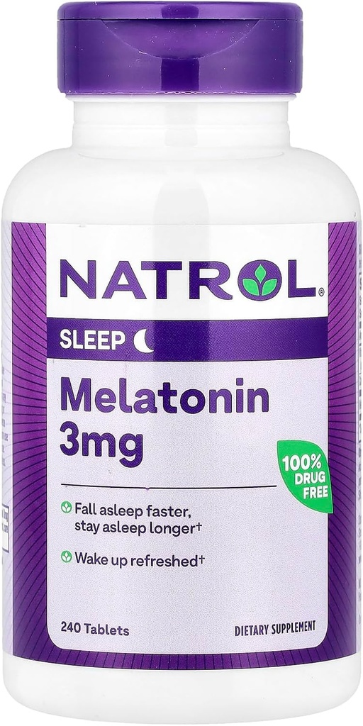 Natrol melatoniin aitab teil langeda kiiremini magama jääda kauem kiiremini imendub 100 taimetoitlast 3 mg (tabletid), 240 krahv