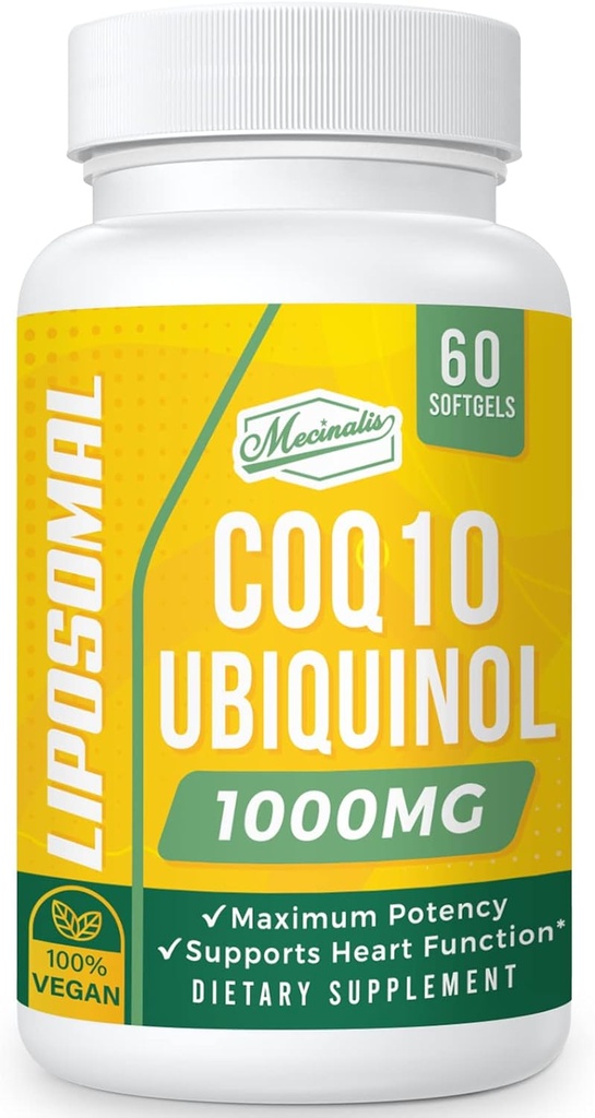 1000mg Liposomal CoQ10 Softgels | Better Absorption CoQ10 Ubikinol Supplement | Heart Function & Energy Production | Active Antioxidant Form of Vegan Coenzyme Q10 | Non-GMO | 60 Softgels