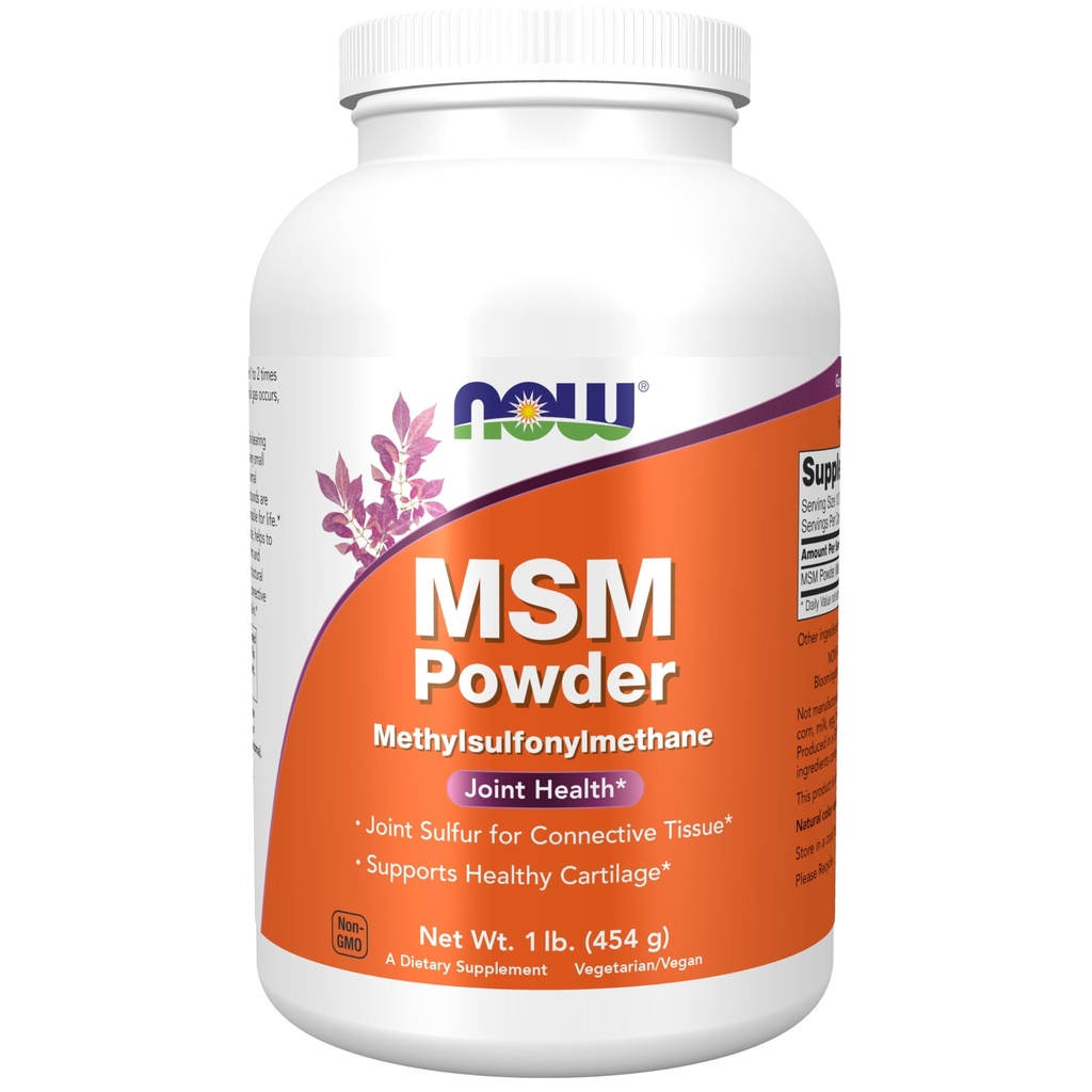 NOW Toidulisandid, MSM (metüülsulfonüülmetaan) pulber, toetab tervislikku kõhre *, liigeste tervis *, 1 nael