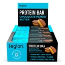 Legion Protein Bar Chocolate Peanut Butter -100% Whey Protein, Baked Bars with Prebiotic Fiber - High Protein (20g) Low Fat (12g) Low Sugar (4g), No Soy, Gluten - Natural Flavors (12 Count)