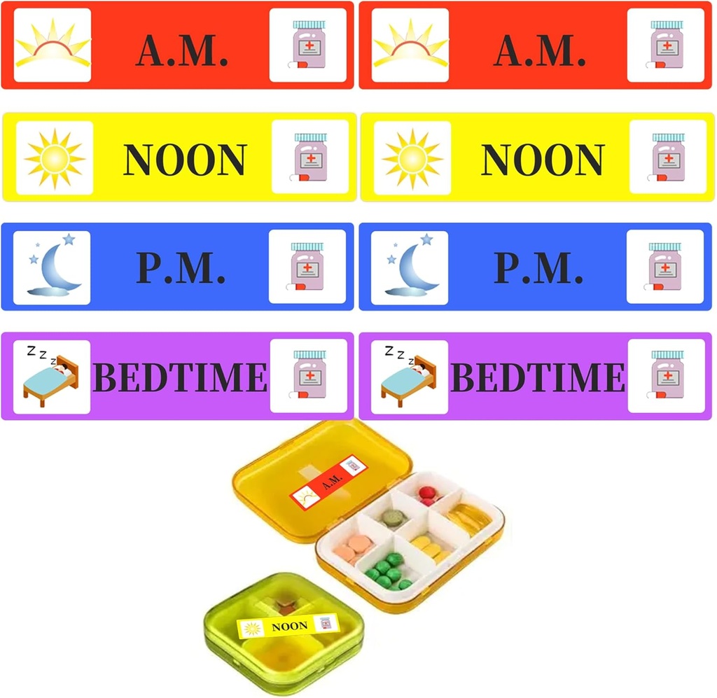 500 Pcs Meditsiin Kleebised Ravimijuhised Sildid - Hommikune keskpäev Õhtune magamaminekuaeg Meeldetuletus Kleebis 2/5 x 1, 6 Inch AM NOON PM Pill Case Plannersi kleebistele