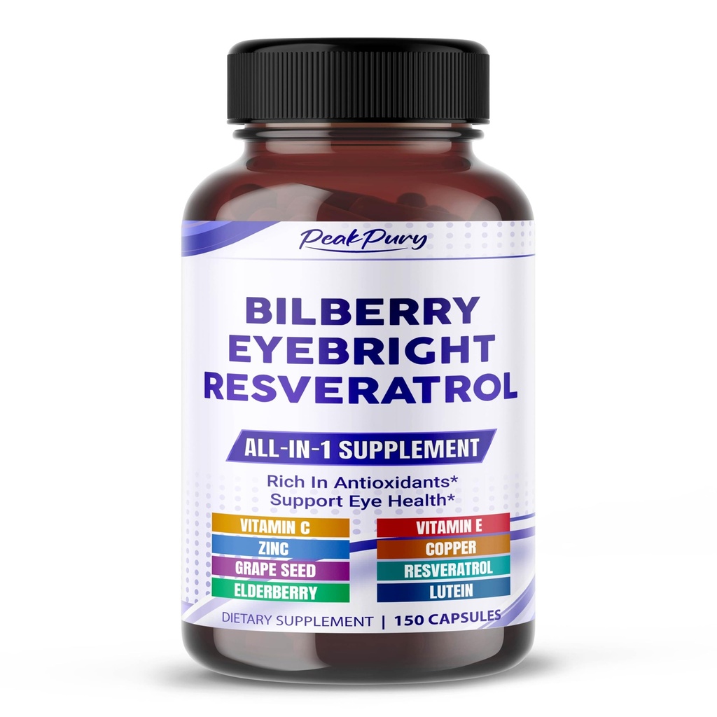 All-in-1 Bilberry Eyebright Astaksanthin Elderberry Resveratrooli lisand - rikas antioksüdantide ja toetab silmade tervist - valmistatud USA-s -150 kapslit