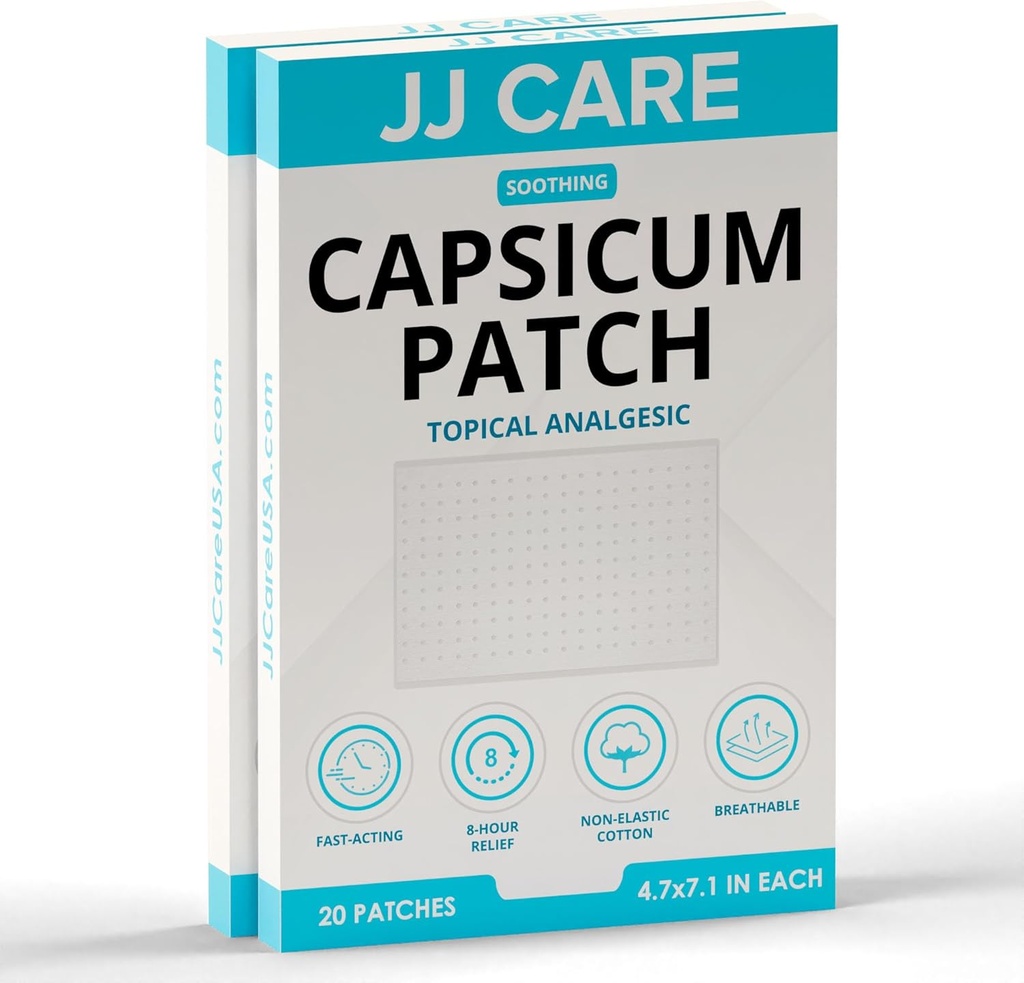 JJ CARE Capsicum Patch (40 PCS), 4.7 " x 7.1" rahustav kapsaitsiini plaaster, Capsicum plaastrid kaelale, õlale, lihaste valulikkus - 8 tundi leevendust