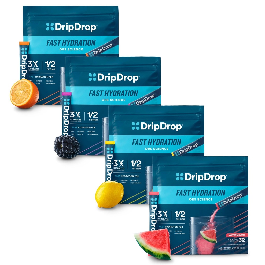 DripDrop Hüdratsioon - Elektrolüüt Powder Packs - Arbuus, Berry, Sidrun, Orange - Väärtus Variety Bundle - 128 Count
