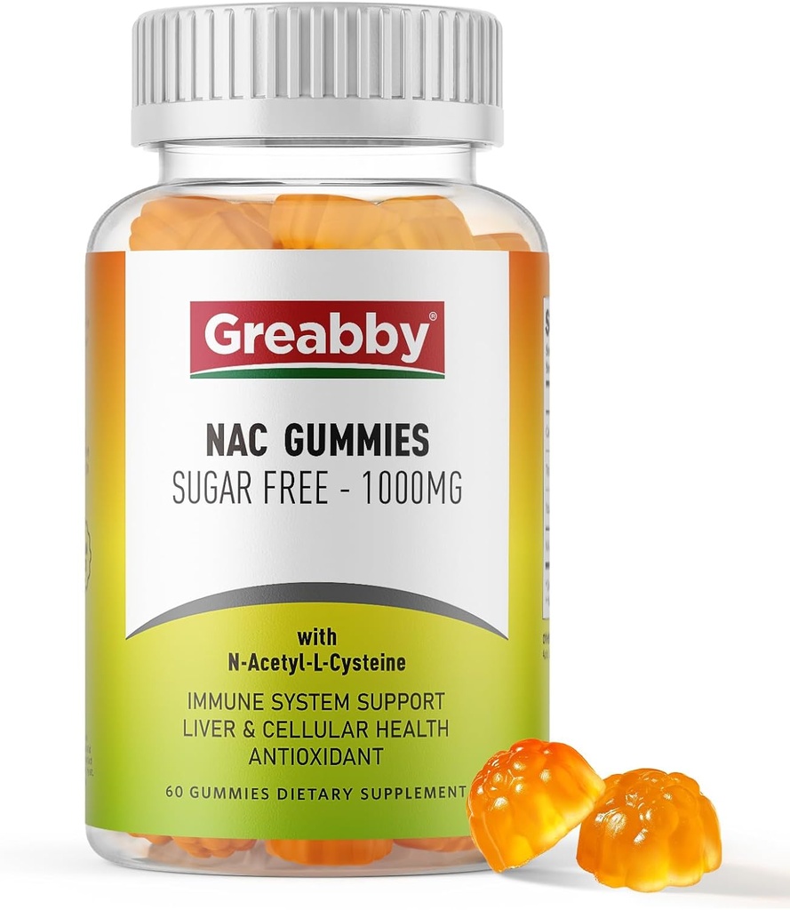 NAC Gummies Sugar Free, N Acetyl Cysteine NAC Supplement 1000mg antioksüdandid, Lung & Maks Tervis, Immune Support, Vegan Orange Flavor, 60cc