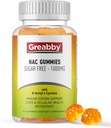 NAC Gummies Sugar Free, N Acetyl Cysteine NAC Supplement 1000mg antioksüdandid, Lung & Maks Tervis, Immune Support, Vegan Orange Flavor, 60cc