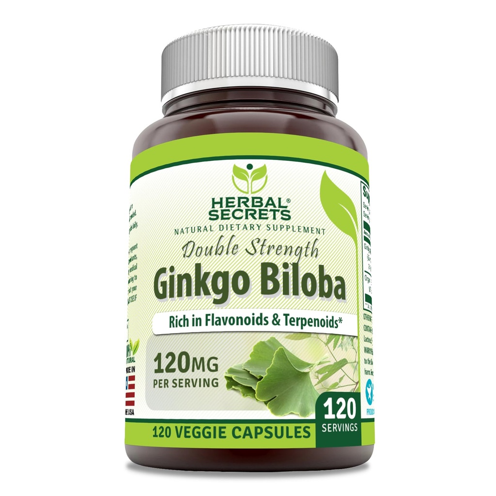 Taimsed saladused Ginkgo Biloba topelttugevuse täiendus | 120 Mg | 120 Veggie kapslid | Mitte-GMO | Gluteenivaba | Valmistatud USA-s