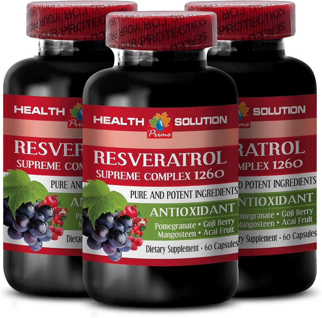 Suurendage oma loomulikku vastupidavust - RESVERATROL SUPREME COMPLEX - Resveratrooli ekstrakt Goji Berry, Acai, Noni, Granaatõuna, Mangosteen, Superfruit Blend, Antioksüdant, Immune Support, 3 Bot 180 Caps