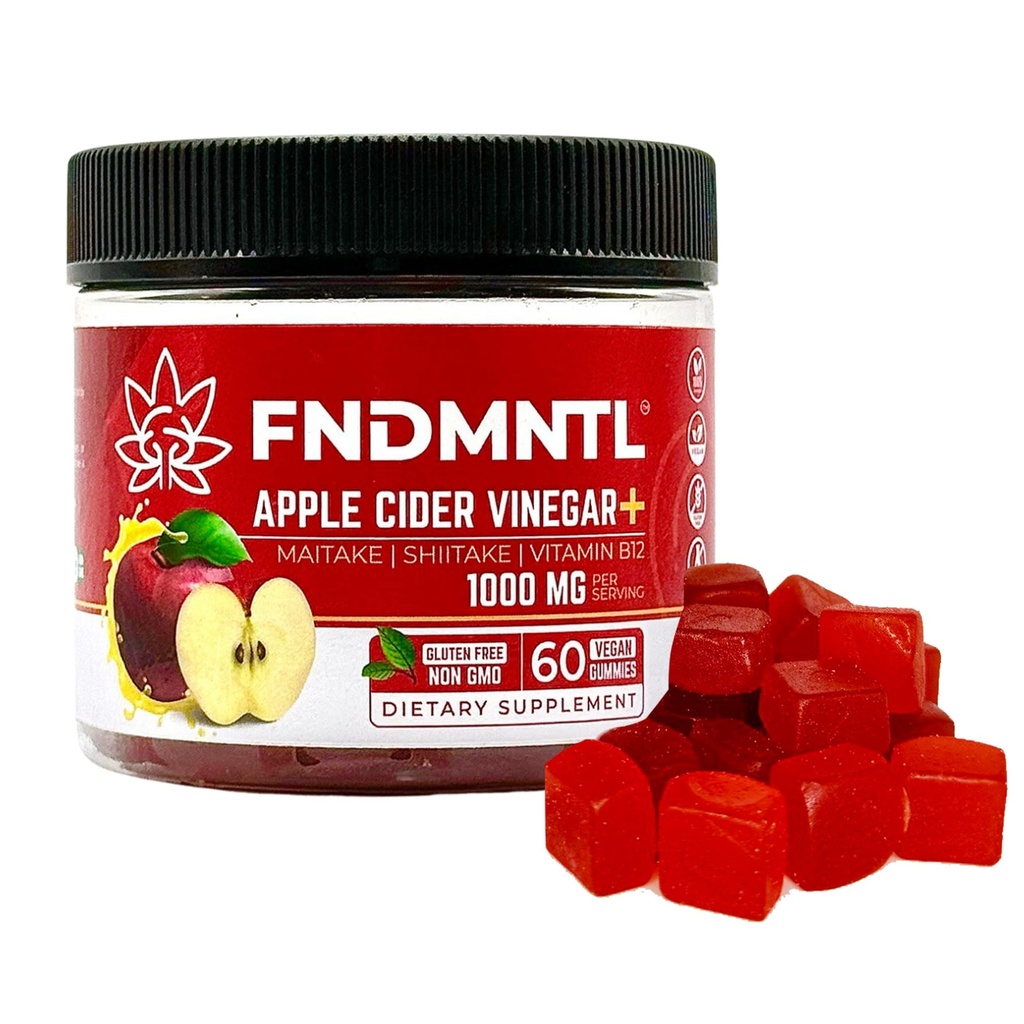 FNDMNTL Õunasiider Äädikas Gummies | Maitake, Shitake, Vitamiin B12 | 1000 mg | 60 Count | želatiinivaba, Gluteenivaba, Vegan & Non-GMO