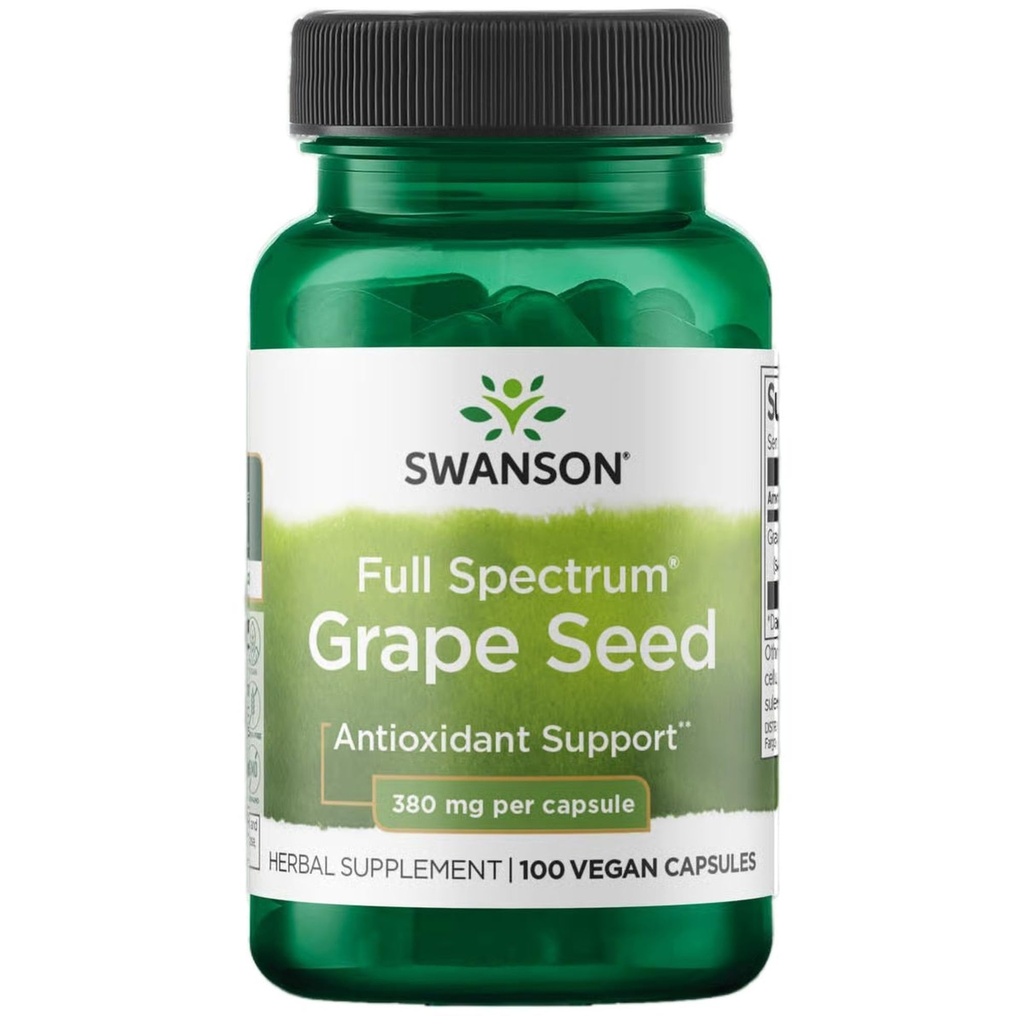 Swanson Viinamarjaseemned Süda Antioksüdant Vabad radikaalid Tervislik vererõhk Toetus Polüfenoolid OPCS (Oligomeersed proantotsüanidiinid) Taimne täiendus 380 mg 100 kapslit