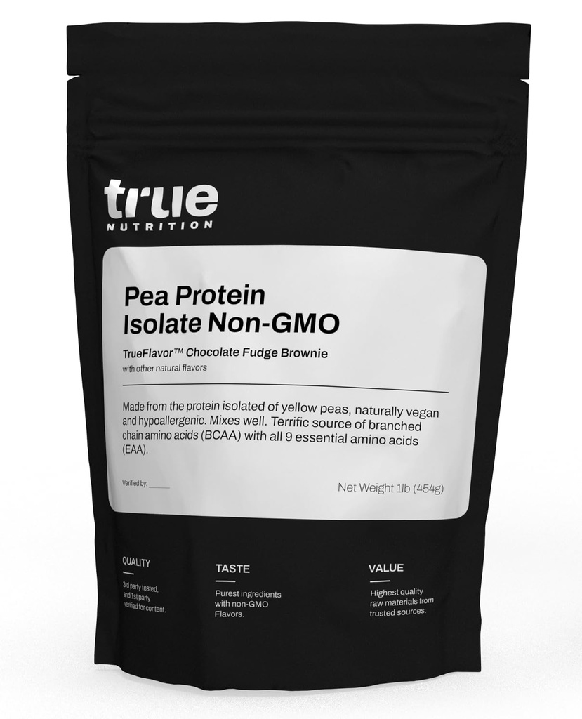 Tõeline toitumine Hernevalgupulber Isolaat - 25 g GMO-vaba veganvalgu pulbrit serveerimise kohta - madala süsivesikusisaldusega, madala rasvasisaldusega, kõrge leutsiiniga - gluteenivaba, piimavaba, sojavaba - šokolaadifudge Brownie - 1LB