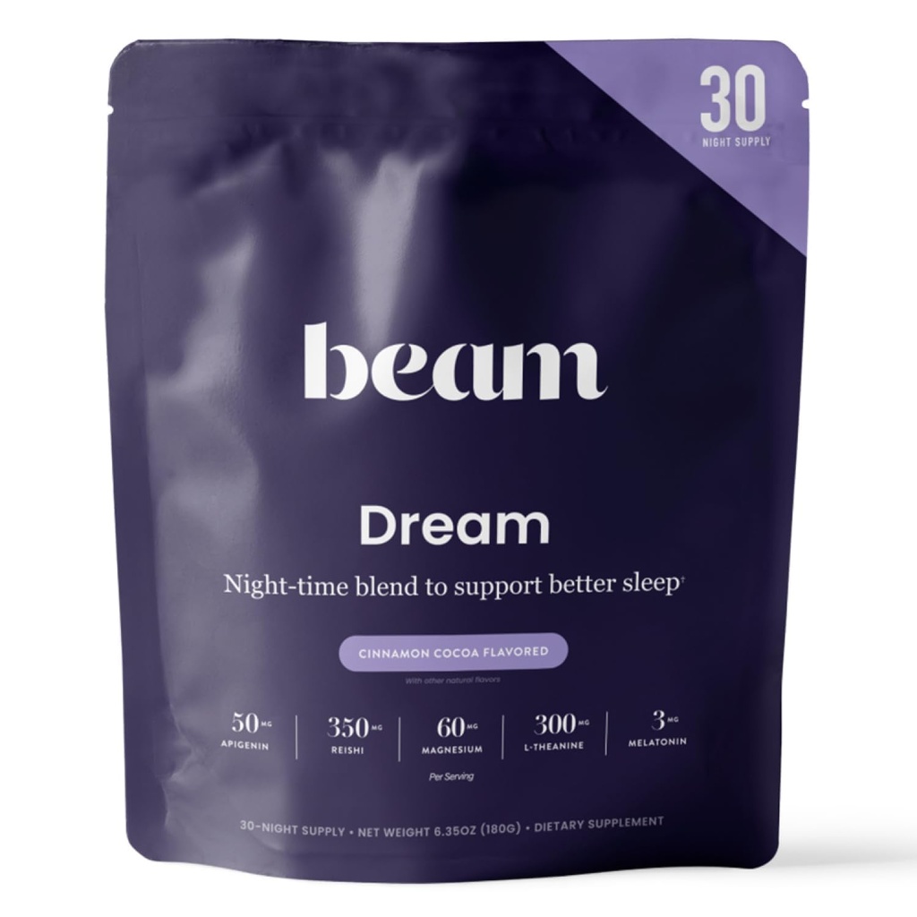Beam Dream Sleep Powder, L-Theanine, Apigenin, Reishi ja Magneesium, kolmanda osapoole testitud looduslik uneabi ja unelisa sügavaks uneks, lõõgastumiseks ja taastumiseks, loomulik unetoetus, 30 serveerimist
