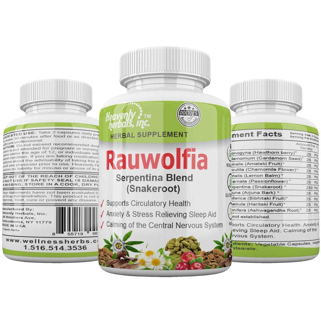 Rauwolfia Serpentina Blend (Snakeroot), 1000mg per Serving - Orgaaniline taimsete toidulisand - Ayurveda maitsetaimed & Natural Remedy -Toetab Circulatory Health, Cardiovascular Health Aid - 60 Ct.