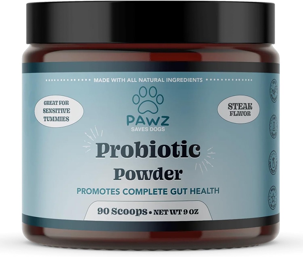 PAWZ Probiootiline pulber koertele - 90 Scoops Steak Flavor - soodustab soolestiku tervist ja seedimist - probiootikumid Täiendus Immuunsüsteemi ja naha ja karvade tervist - sobib kõigile koeratüüpidele
