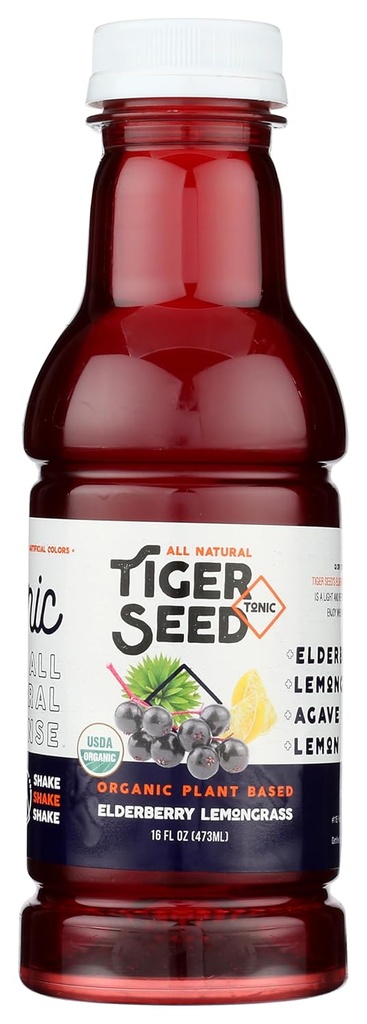 Elderberry Lemongrass - Tiger Seed - Taimne Hüdratsioon Ja Immuunsüsteemi Toetus - 16 FL OZ pudelid (pakk 9) Orgaaniline, Vegan, Kosher, Low-Sugar