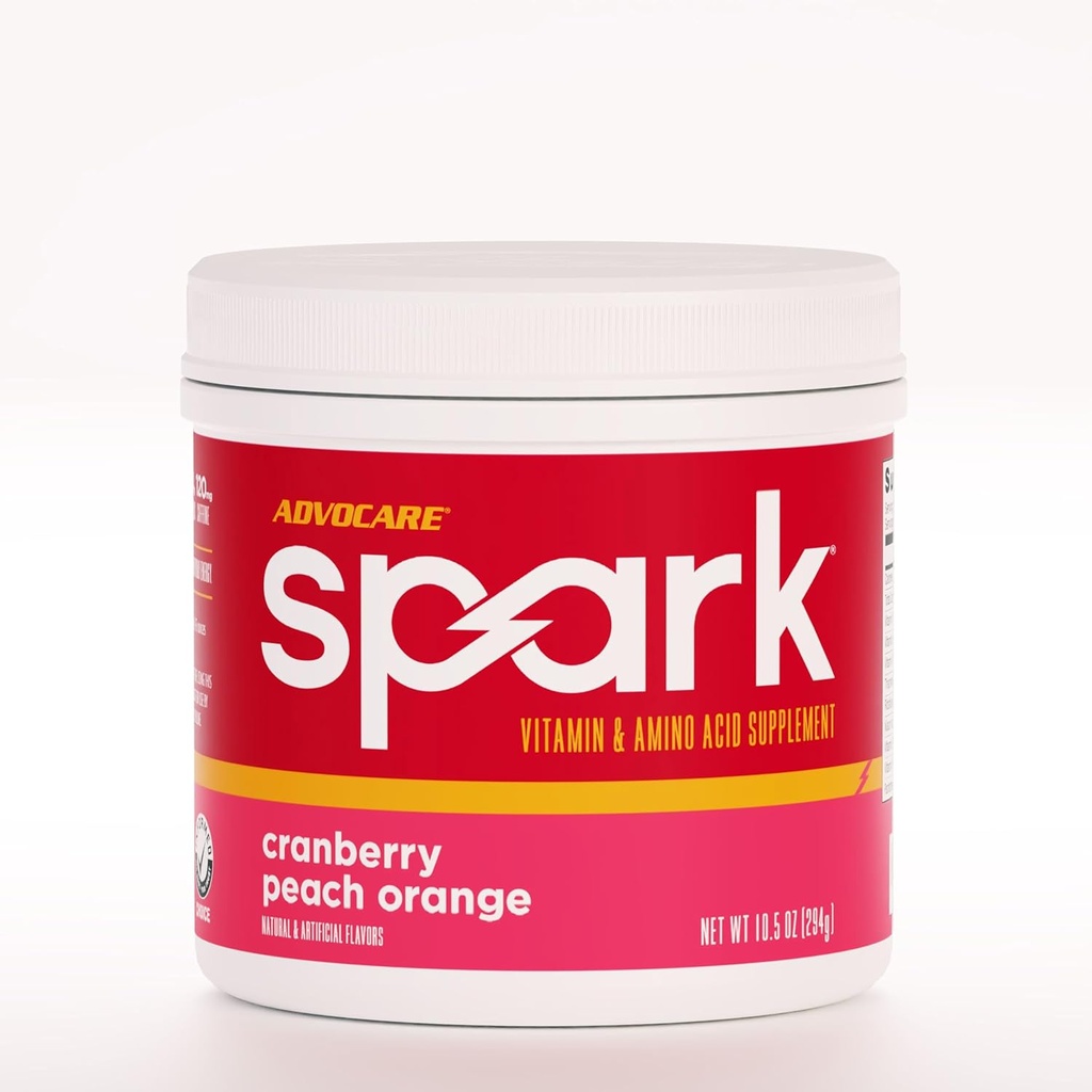AdvoCare Spark Vitamiin & Aminohappe lisand - Fookus & energiajoogi pulber Segu vitamiiniga A, B-6, C & E - Sisaldab ka L-karnitiini & L-türosiini - Jõhvika virsiku apelsin - 10,5 oz