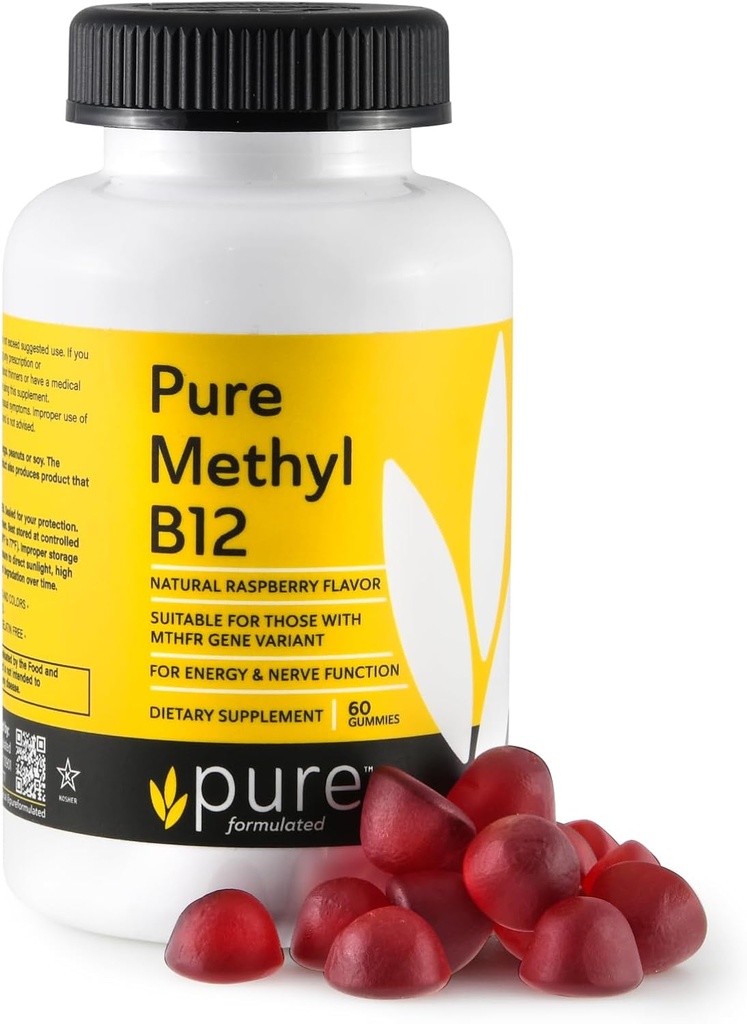 Metüül B12 Vitamiinkummid - Vegan Vitamiin B12 Metüülkobalamiinkummid täiskasvanutele ja lastele - Näritav B-12 kummi energia ja närvifunktsiooni jaoks - Gluteenivaba, piimavaba, Kosher-60 Gummies 1500 mcg