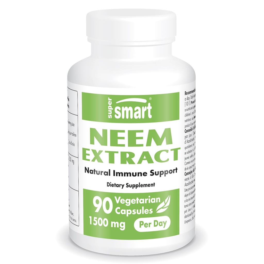 Supersmart - Neem Extract 1500mg päevas - Azadirachta Indica Leaf Oil Extract - Neem Supplement | Non-GMO & Gluteenivaba - 90 taimekapslit