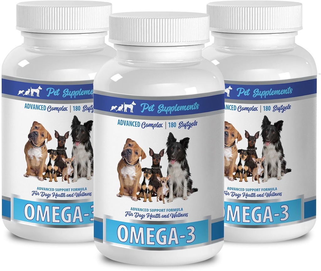 PET TARBIJAD & TOITAINE LLC Naha- ja karvastiku märja koera toit - Koer Omega 3 Olulised rasvased happed - täiustatud valem - Juukse- ja karvatervis - Looduslik - Koerte põletikuvastane - 3 pudelit (540 Softgels)