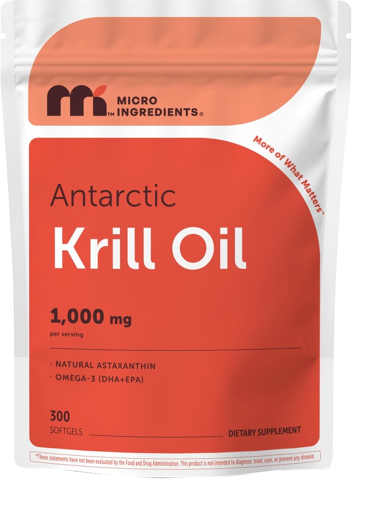 Mikrokoostisosad Antarktika krillõli täiendus, 1000mg per Serving, 300 Soft-Gels, rikas Omega-3s EPA, DHA ja looduslik astaksantiini, toetab immuunsüsteemi ja aju tervist, lihtne neelata