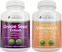 Puhtalt holistiline viinamarjaseemne ekstrakt 400mg + vitamiin C 1000mg aja vabastamist Bundle - 615 Vegan kapslid - valmistatud USAs