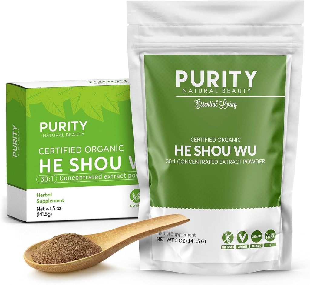 Certified Organic He Shou Wu - Large 5oz Bag of 30:1 Concentrated-Fo-ti - Organic Foti Extract- Fo ti He Shou Wu Organic-Plus Free Bamboo Spoon