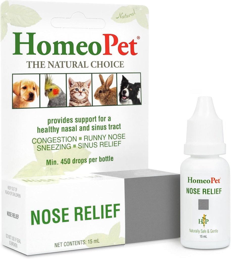HomeoPet Nose Relief, Ohutu Ja Looduslik Siinus Täiendus Kassidele, Koertele Ja Teistele Väikeloomadele, 15 Milliliters