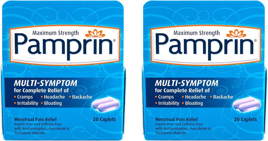 Pampriin Multi-Sümptom valem, atsetaminofeeniga, menstruaalperioodi sümptomite leevendamine, sealhulgas krambid, valu, ärrituvus ja puhitus, 20 kapslit (pakk 2)